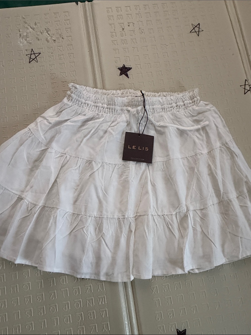 Le Lis White Tiered Ruffle Mini Skirt with Elastic Waistband